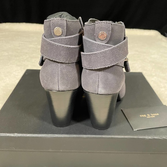 Rag & Bone Harrow Boot Suede Navy Stacked Heel Bootie Ankle Straps 39 9 - Picture 5 of 8